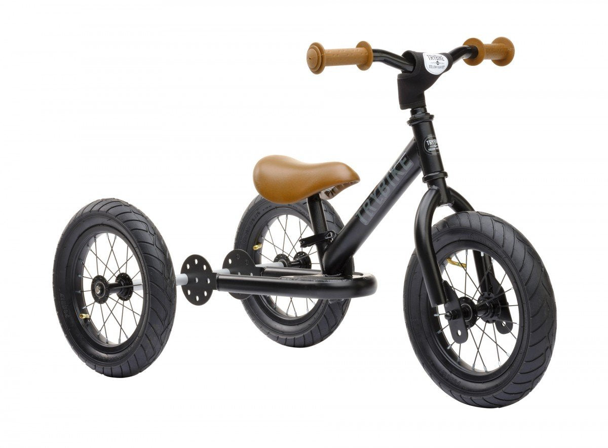 Trybike Steel Balance Bike (2 Wheels) w/ Optional Trike Kit for 3 Wheels Trike, Grey